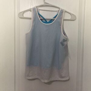 ID Ideology Kids Tank Top Small Bright White Blue Mesh Sleeveless Activewear NWT